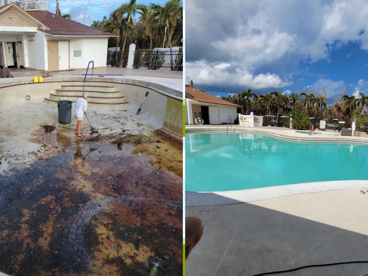 Before and After Mangos Pool Post Hurricane Ian