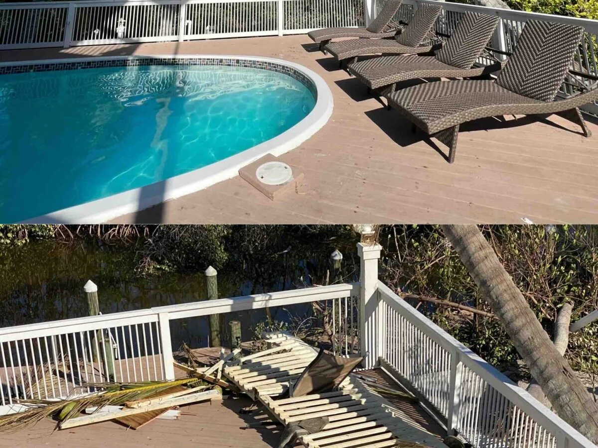 Before and After Pool Damage after Hurricane Ian Before and After Pool Damage after Hurricane Ian