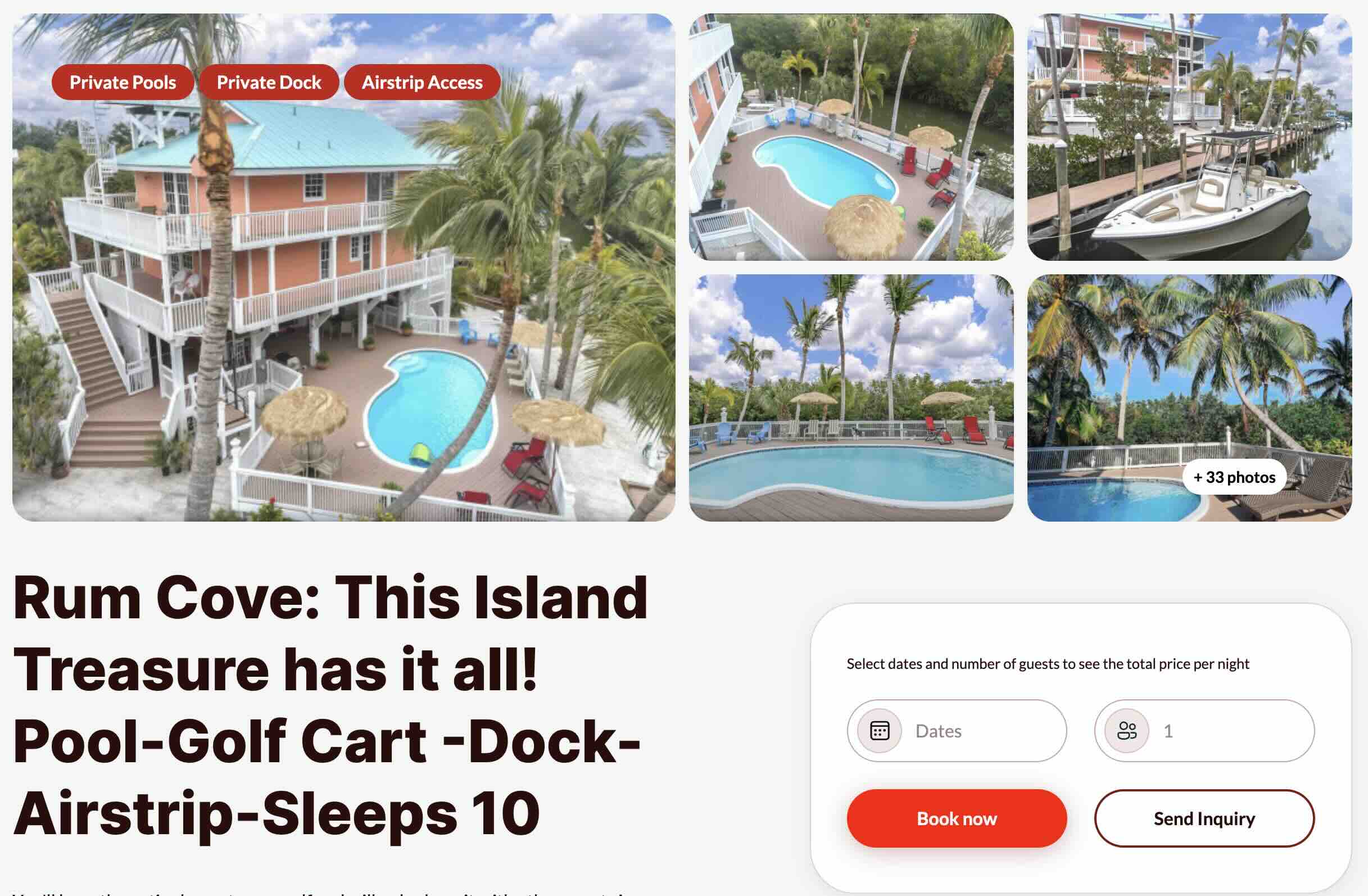 Rum cove listing on our booking site