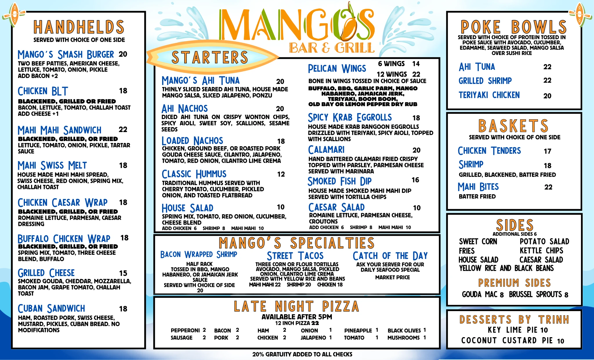 MANGO’S FOOD MENU